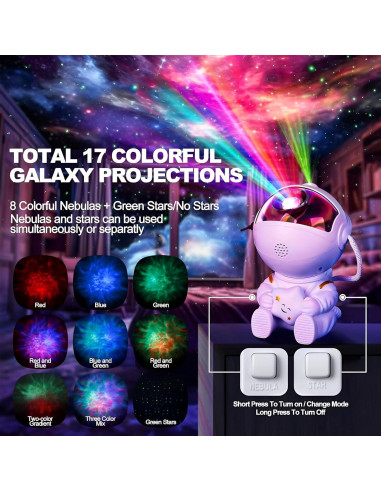 Proyector Galáctico Astronauta - Luz Nocturna 8 Colores