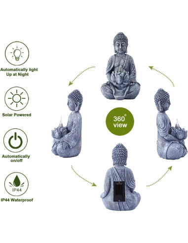 Estatua de Buda Meditador Solar Philodwell 19.6 cm Jardín