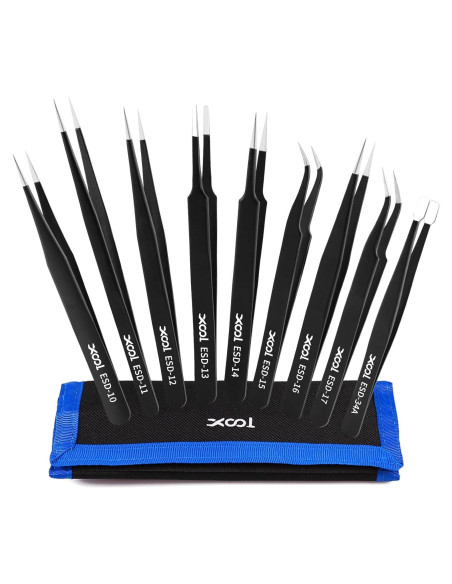 Juego de Pinzas de Precisión XOOL 9 PCS Acero Inoxidable ESD