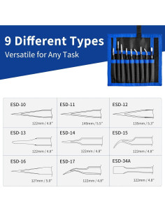 Juego de Pinzas de Precisión XOOL 9 PCS Acero Inoxidable ESD 2
