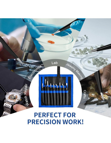 Juego de Pinzas de Precisión XOOL 9 PCS Acero Inoxidable ESD