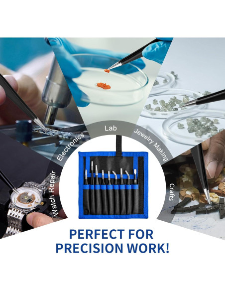 Juego de Pinzas de Precisión XOOL 9 PCS Acero Inoxidable ESD