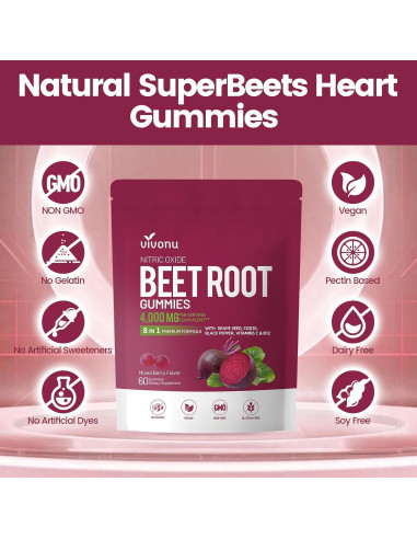 Gummies de Remolacha VivoNu 8-en-1 Suplemento Energético 60 Unidades