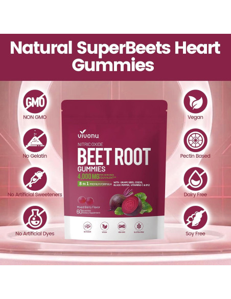 Gummies de Remolacha VivoNu 8-en-1 Suplemento Energético 60 Unidades