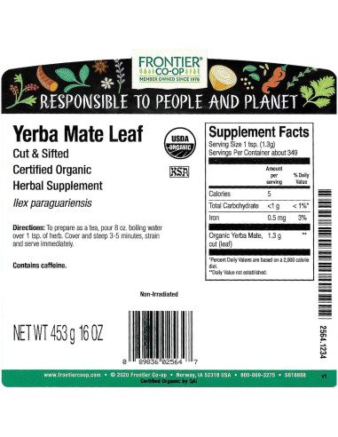 Yerba Mate Orgánica Cortada Frontier 0.45 kg - Sabor Herbáceo