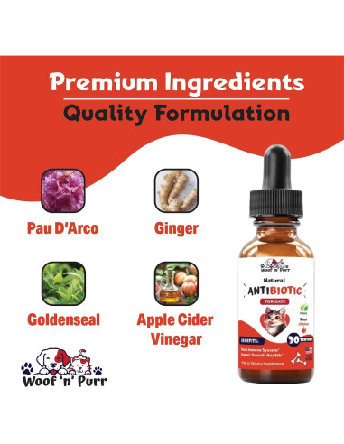 Antibiotico Natural para Gatos Woof n Purr 30 ml Sabor Pollo