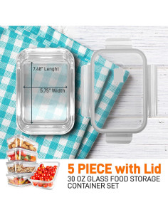 NutriChef Set de 10 Contenedores de Vidrio 30 oz a Prueba de Fugas 2