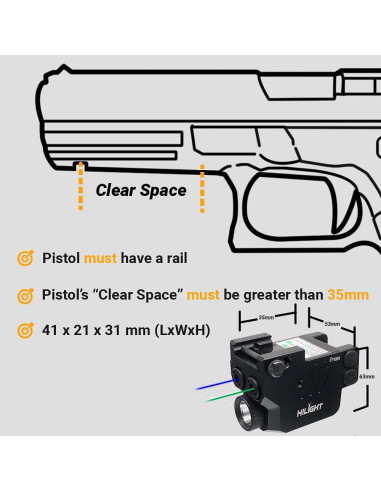 Linterna HiLight Tactical P3BGL 500 Lúmenes LED y Láser Azul/Verde