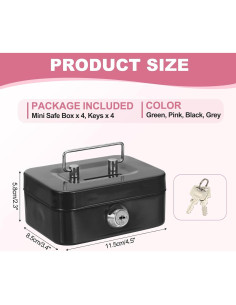 Mini Caja Fuerte PATIKIL 4 Pcs Metal 11.5x5.8x8.5 cm Colores 2