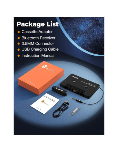 Adaptador de Cassette a Aux Arsvita Bluetooth 5.1 Negro