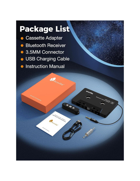 Adaptador de Cassette a Aux Arsvita Bluetooth 5.1 Negro