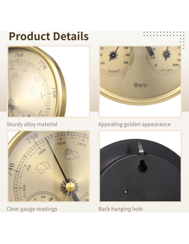 Barómetro 3 en 1 Homaisson - Termómetro, Higrómetro, Interior/Exterior