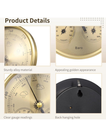 Barómetro 3 en 1 Homaisson - Termómetro, Higrómetro, Interior/Exterior
