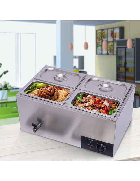 Calentador de Comida Eléctrico VONZOER 4 Sartenes 600W 16L