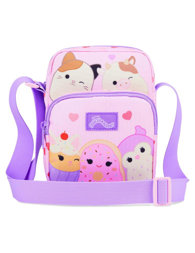 Bolso Cruzado Squishmallows Rosa para Niñas 21x15x5 cm