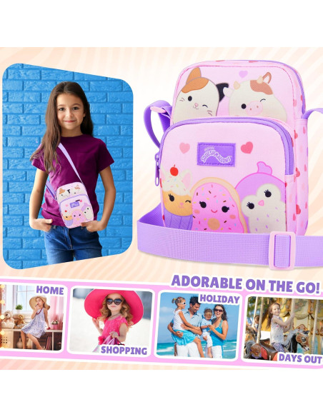 Bolso Cruzado Squishmallows Rosa para Niñas 21x15x5 cm