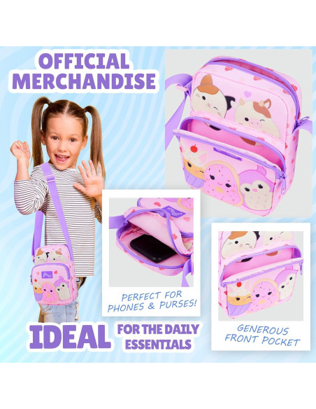 Bolso Cruzado Squishmallows Rosa para Niñas 21x15x5 cm