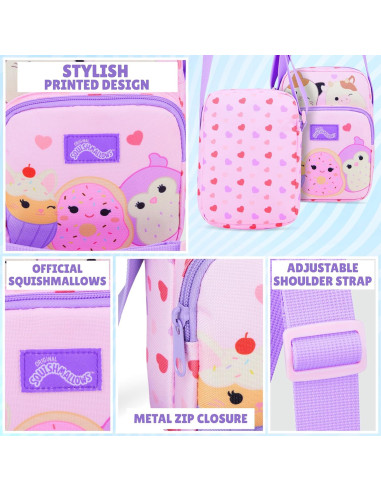 Bolso Cruzado Squishmallows Rosa para Niñas 21x15x5 cm