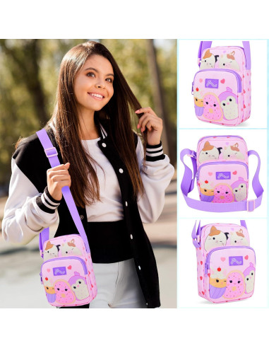Bolso Cruzado Squishmallows Rosa para Niñas 21x15x5 cm