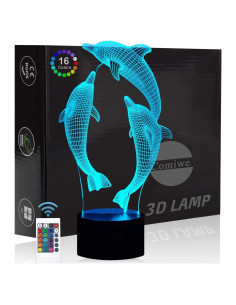 Luz Nocturna 3D Delfín KOLITEE, 16 Colores, Control Remoto