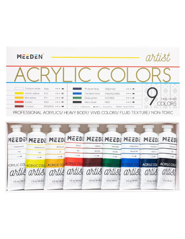 Juego de Pintura Acrílica MEEDEN Artista 9 Tubos 60ml