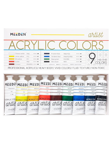 Juego de Pintura Acrílica MEEDEN Artista 9 Tubos 60ml