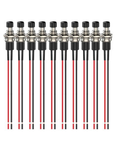Botón Mini Momentáneo Preconectado Negro 7mm 10pcs SPST ON/OFF