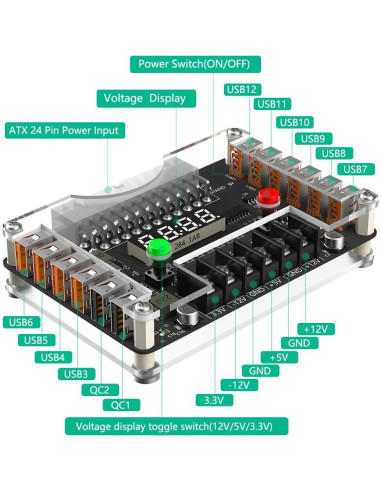 Placa de Distribución de Alimentación ATX Sintech ST-ATX-12UB 3.3V 5V 12V