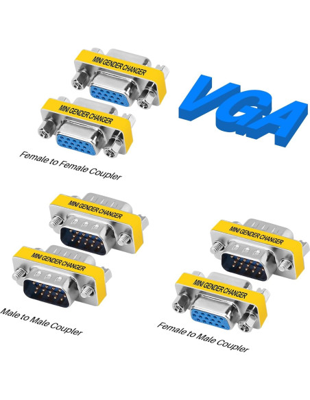 Adaptador VGA 15 Pines 6-Pack Purcopper 1080P para PC y Proyector Adaptador VGA 15 Pines 6-Pack Purcopper 1080P para PC y Proyector