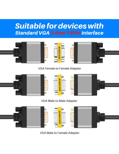 Adaptador VGA 15 Pines 6-Pack Purcopper 1080P para PC y Proyector
