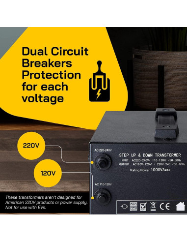 Transformador Convertidor de Voltaje ELC T-1000+ 1000W 110V/220V
