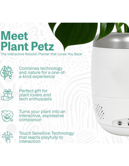Maceta Robótica PlantPetz Blanca 10cm - Interactiva y Musical