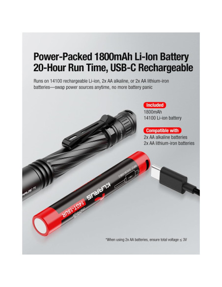 Lámpara Táctica Klarus P2 1000 Lúmenes Recargable USB-C