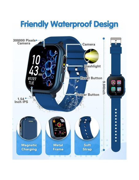 Reloj Inteligente Impermeable Dolwenqi D16 Niños Azul 1.54"