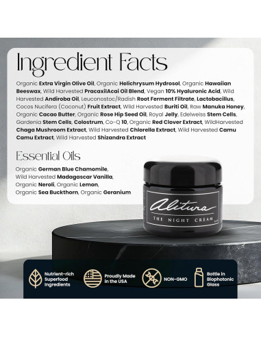 Crema Nocturna Hidratante Alitura 50ml - Antiarrugas 10% Ácido Hialurónico