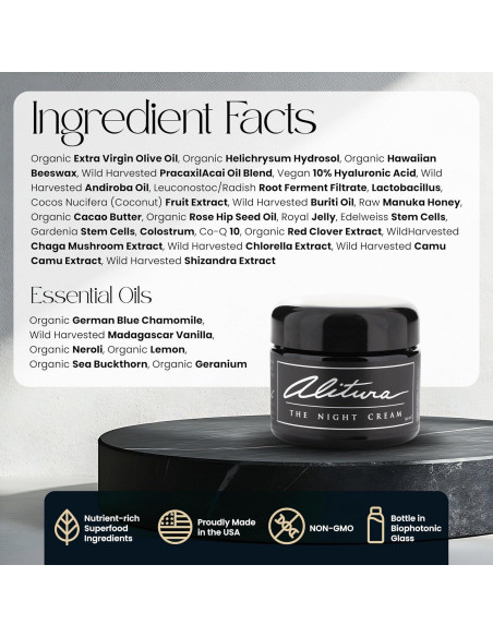 Crema Nocturna Hidratante Alitura 50ml - Antiarrugas 10% Ácido Hialurónico