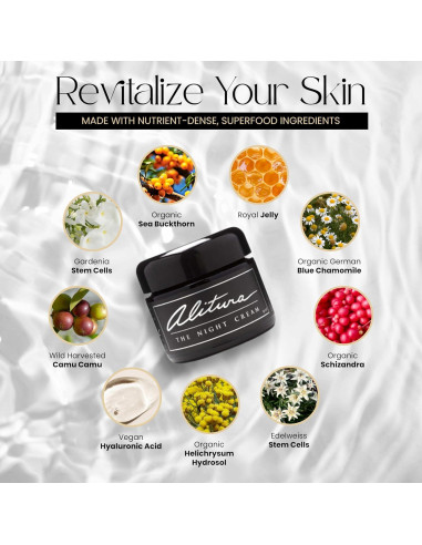 Crema Nocturna Hidratante Alitura 50ml - Antiarrugas 10% Ácido Hialurónico