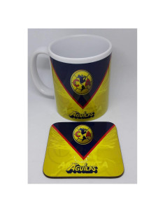 Taza de café cerámica blanca 325ml América Águilas con posavasos