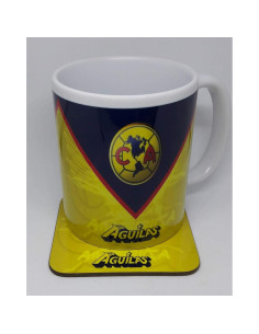 Taza de café cerámica blanca 325ml América Águilas con posavasos 2