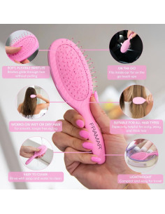 Cepillo Desenredante Mini FRAMAR Rosa Mate - Viaje, Todos Tipos de Cabello 2