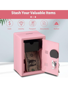 Caja Fuerte Mini Younion Rosa 11.7x10.7x17.5cm con Llave 2