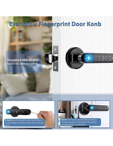 Cerradura Biométrica Evanshow 5-en-1 con App y Teclado