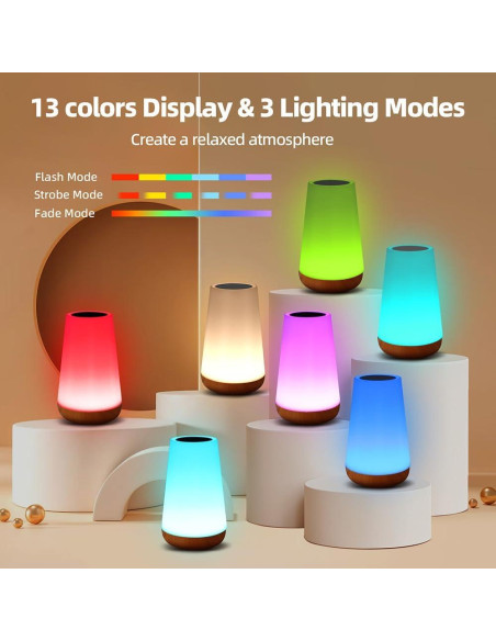 Lámpara de Noche Táctil Luxxflour, 5 Niveles Brillo, 13 Colores RGB