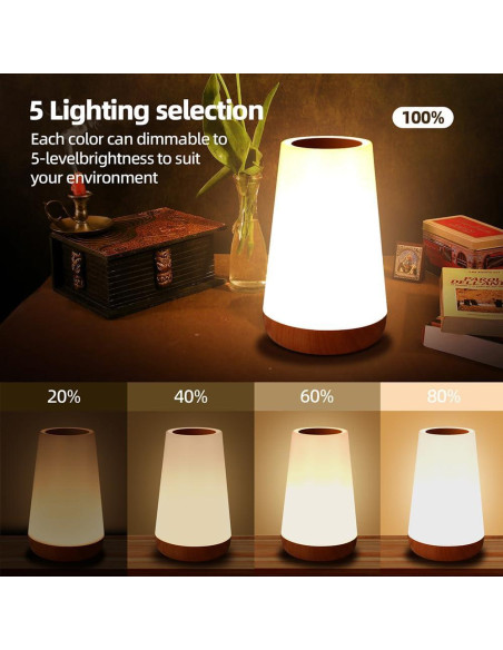 Lámpara de Noche Táctil Luxxflour, 5 Niveles Brillo, 13 Colores RGB
