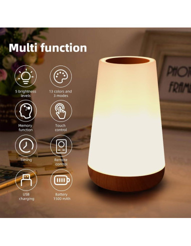 Lámpara de Noche Táctil Luxxflour, 5 Niveles Brillo, 13 Colores RGB