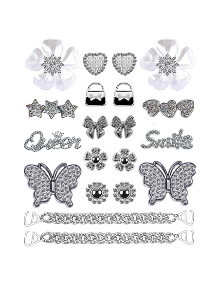 Encantos para Zapatos Brillantes 18PCS Plateados Joyería