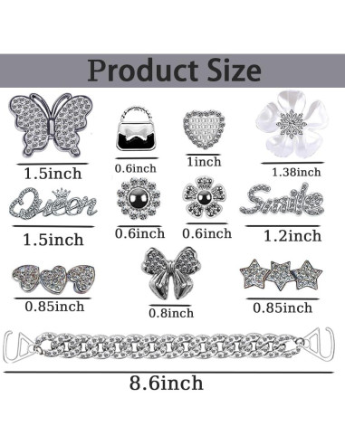 Encantos para Zapatos Brillantes 18PCS Plateados Joyería