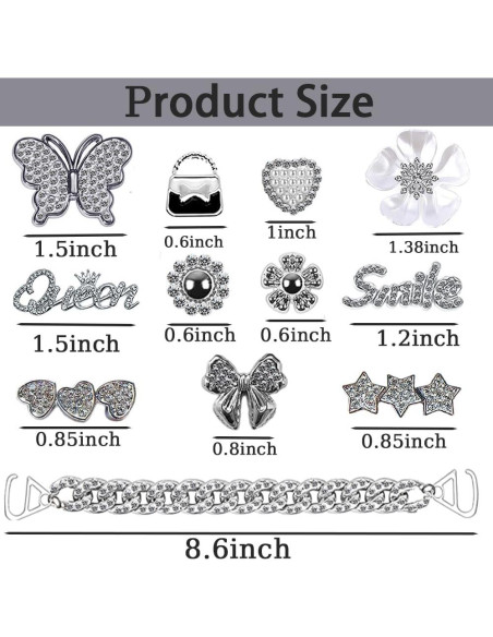 Encantos para Zapatos Brillantes 18PCS Plateados Joyería