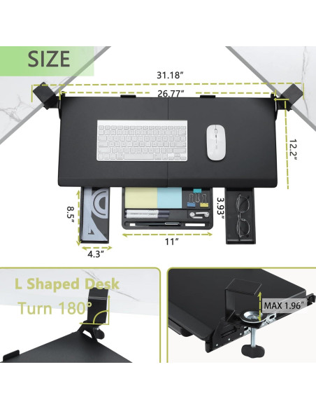 Bandeja de Teclado Ergonomica ETHU para Escritorio en L 67.9x31cm