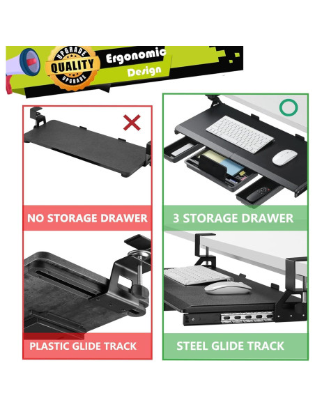 Bandeja de Teclado Ergonomica ETHU para Escritorio en L 67.9x31cm